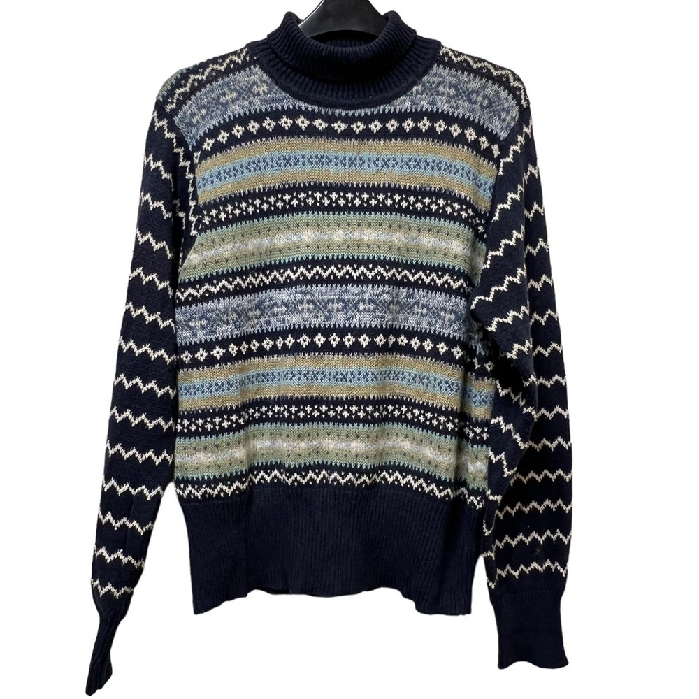 Vintage Marisa Canvas Indigo Fairisle Turtleneck Sweater Size XL